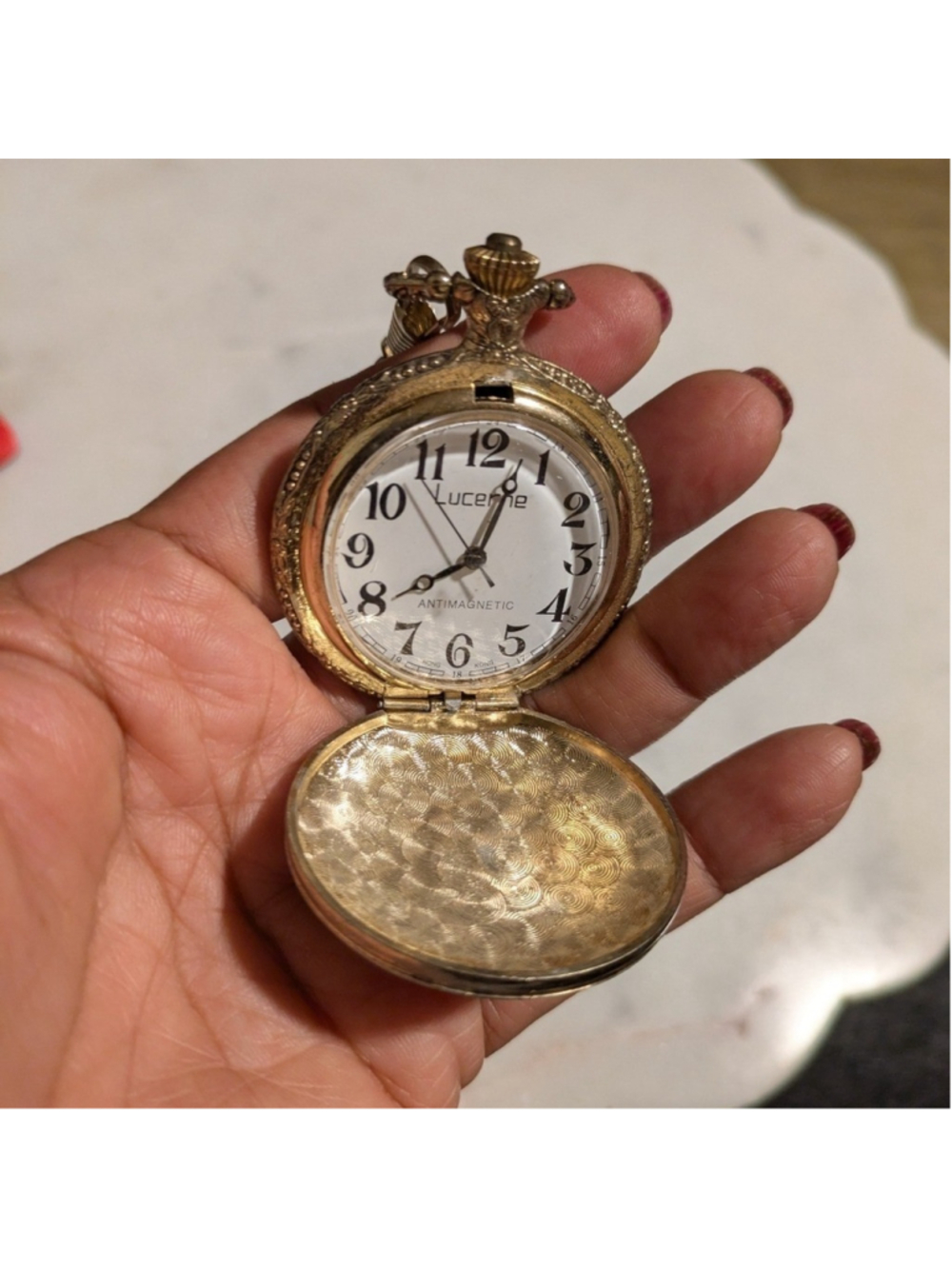 Vintage Lucerne Antimagnetic Gold Pocket Watch Wall Decor